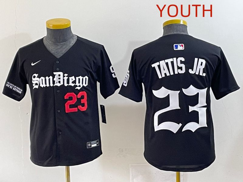 Youth 2025 San Diego Padres 23 Tatis jr Black Five generations Joint Name Nike MLB Jersey style 7